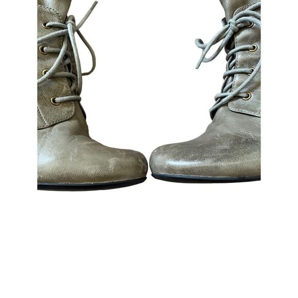 Crown Vintage Distressed Lace Front Knee Leather Green Boots size 6 - Picture 8 of 10